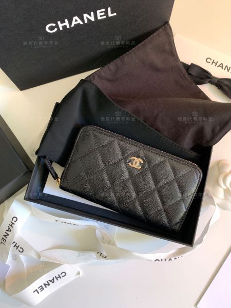 圖片 Chanel 荔枝牛皮金扣拉鍊中夾 📝預購