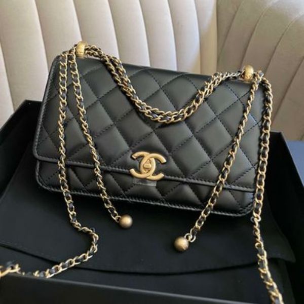 圖片 Chanel 24c 黑金牛皮雙金球woc