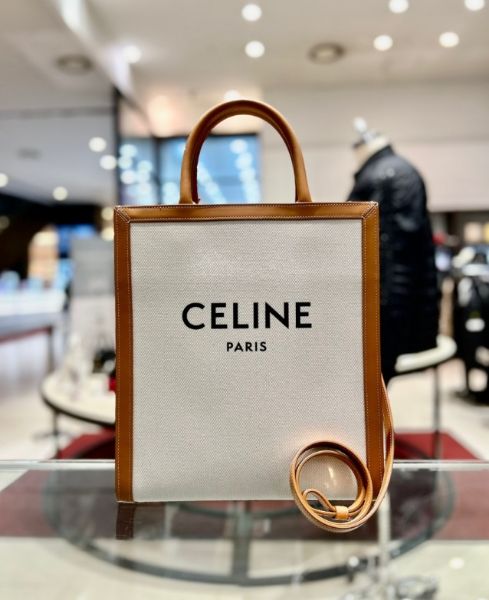 圖片 Celine 192082 帆布 Logo 小款凱旋門 Cabas 包 棕色/自然色《2024季度★全新商品 》