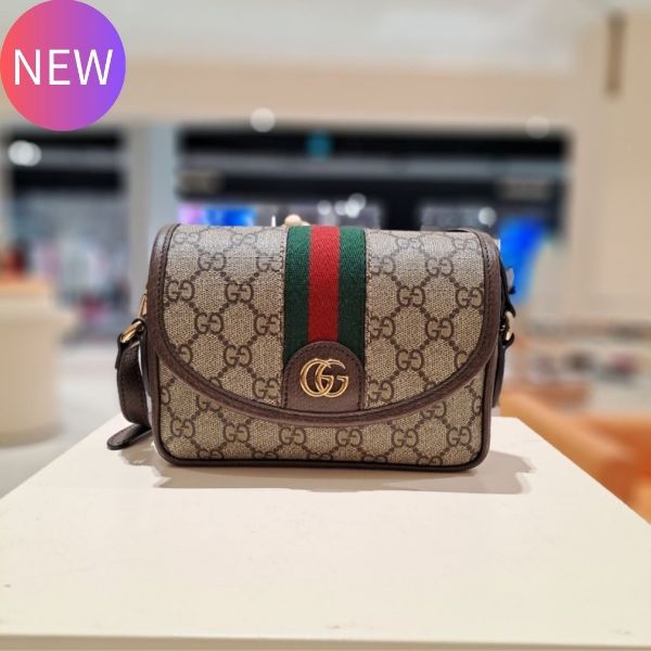 圖片 Gucci 772239 Ophidia GG Supreme 帆布翻蓋馬鞍包 米色及烏木色《2024季度★全新商品 》