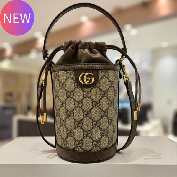 圖片 Gucci 760199 Ophidia 帆布迷你水桶包 米色及烏木色《2024季度★全新商品 》