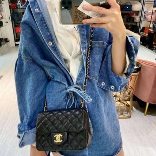 圖片 Chanel 黑金小羊皮經典款方胖子