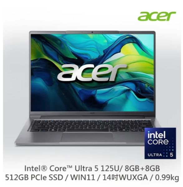 圖片 ACER_宏碁   SFL14-52M-531X  Swift Life 14吋 AI筆電灰色(Ultra 5 125U/8GB+8GB/512GB/WIN11🎈送保護套/滑鼠墊/鍵盤膜🎈