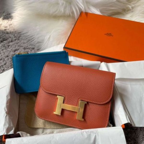 圖片 Hermes 磚紅金釦拼佛羅里達藍康康slim