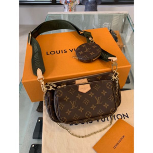 圖片 Louisvuitton LV經典老花滿版 墨綠色 粉紅色 女生 女款 五合一  麻將包 側背包