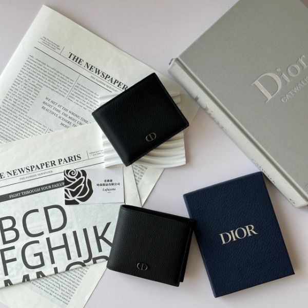 圖片 DIOR CD 黑色粒面小牛皮零錢袋男短夾