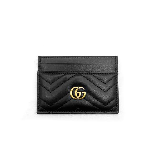 圖片 【哈極品】閒置品《GUCCI黑金全皮山型紋GG卡包 》