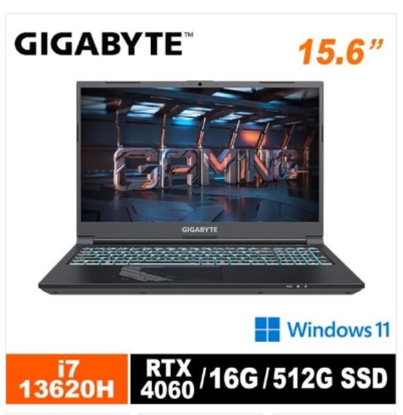 圖片 技嘉 G5 KF5-H3TW353KH 15.6吋筆電 (i7-13620H/RTX4060 8G/144Hz/16G/512G SSD/Win11 Home/FHD/15.6)🎈送保護套/滑鼠墊/鍵盤膜🎈