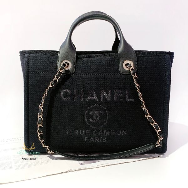 圖片 CHANEL 24S黑色布面小號Shopping bag沙灘包