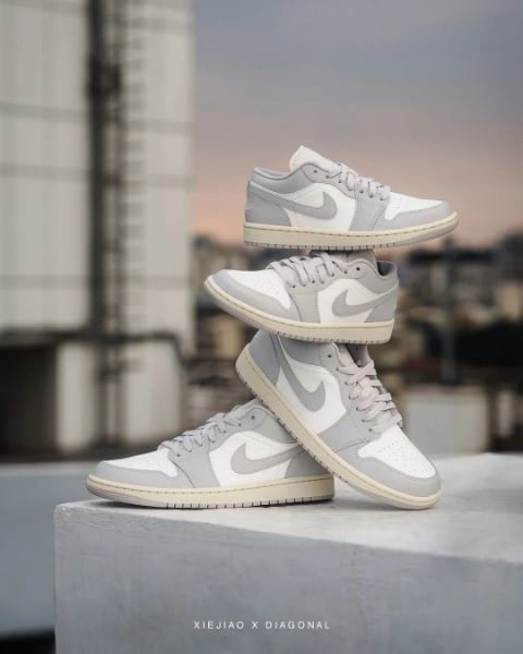 圖片 鞋教 Nike W Air Jordan 1 Low "Neutral Grey" 椰奶骨白灰 仿舊奶油底 DC0774-103