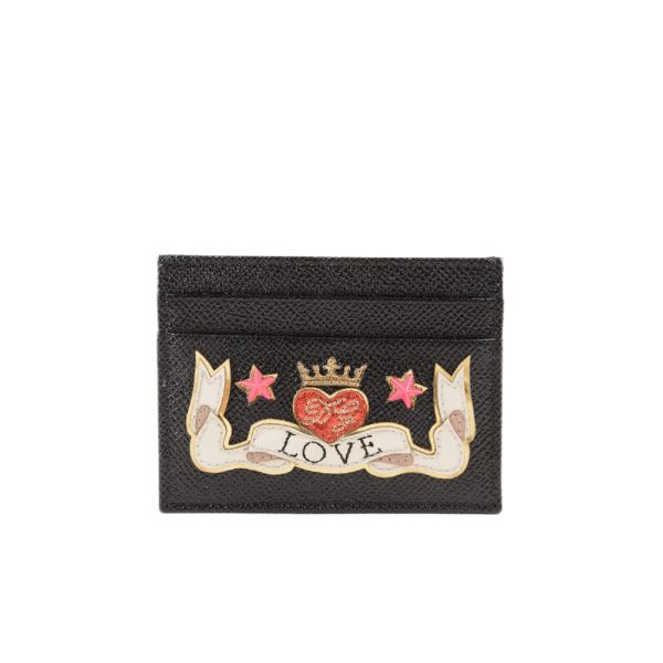 圖片 DOLCE&GABBA 刺繡貼片皮革卡包/卡夾 黑色  -  AZ146 01332A PZ