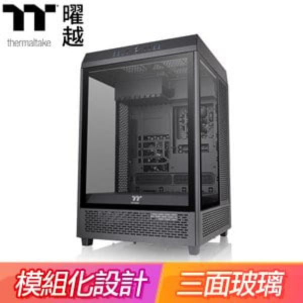 圖片 曜越 The Tower 500 黑/全景直立式/三面玻璃/E-ATX+ LCD液晶配件組(合購優惠價)