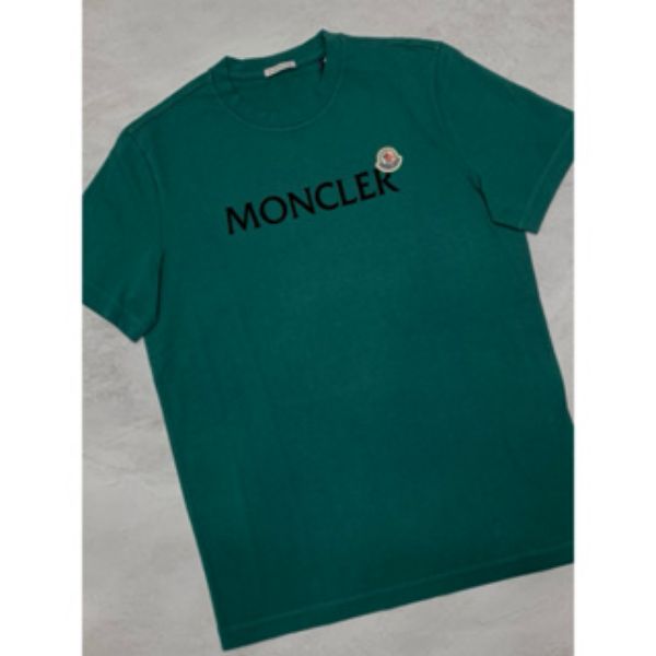 圖片 Moncler 經典 絨布字母設計 綠色 特殊 短袖T恤上衣