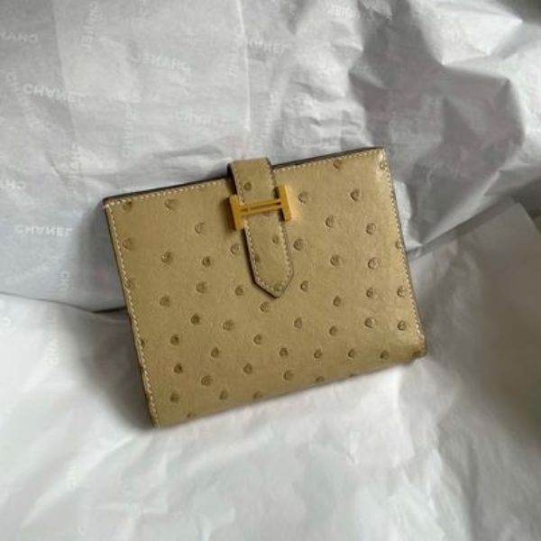 圖片 Hermès 羊毛白鴕鳥皮金釦bearn短夾