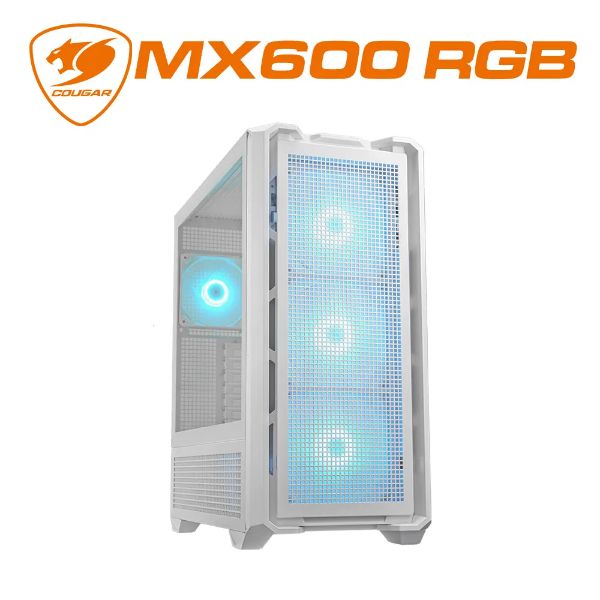 圖片 COUGAR MX600 RGB 白 顯卡長40/CPU高18/玻璃透側/方形進氣孔/E-ATX