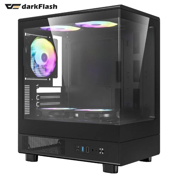 圖片 darkFlash MOTI mini 黑 顯卡長30.5/U高18/定光RGB扇*5/全景玻璃透側/M-ATX