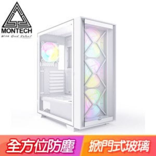 圖片 Montech Air 1000 PREMIUM 白 顯卡長34/CPU高16.5/玻璃側板/雙面板(玻璃/網孔)/ATX