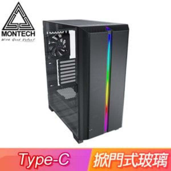 圖片 Montech SKY ONE LITE 黑 顯卡長35/CPU高17/前置Type-C/側掀玻璃側板/ATX