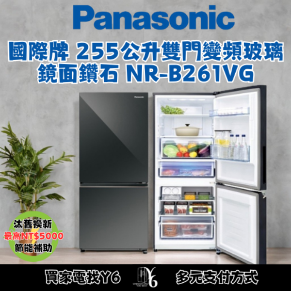 Panasonic 國際牌 255公升雙門變頻玻璃鏡面鑽石 NR-B261VG