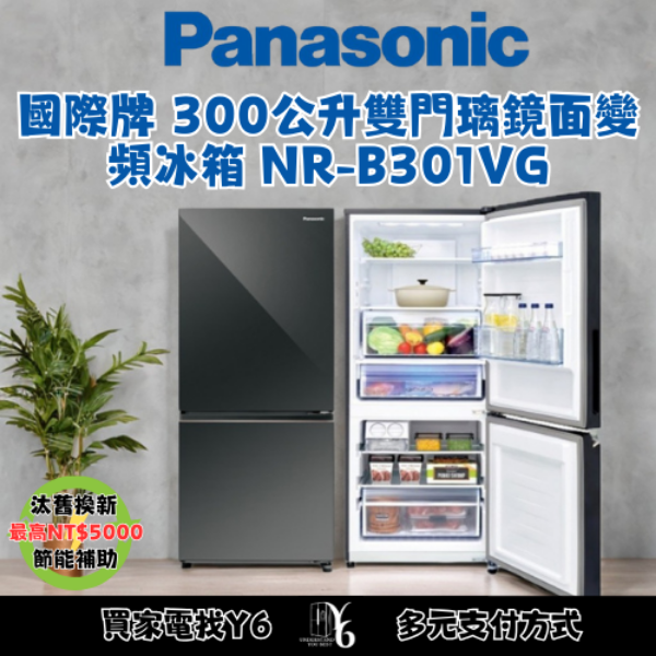 Panasonic 國際牌 300公升雙門璃鏡面變頻冰箱 NR-B301VG