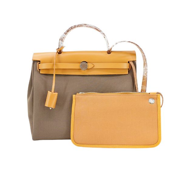 圖片 Hermes Herbag 31 銀釦帆布手提/肩背兩用包(摩卡)