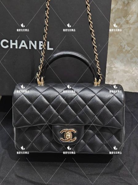 圖片 Chanel 大mini coco cf handle 20 黑金羊皮