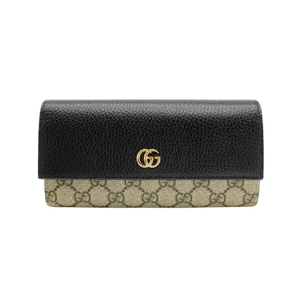 圖片 Gucci 帆布拚牛皮釦式長夾(456116-黑)
