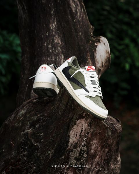 圖片 鞋教 預購 Travis Scott x Nike Air Jordan 1 Low OG SP "Medium Olive" 男款 橄欖綠倒勾 黑沼鱷魚綠 DM7866-200