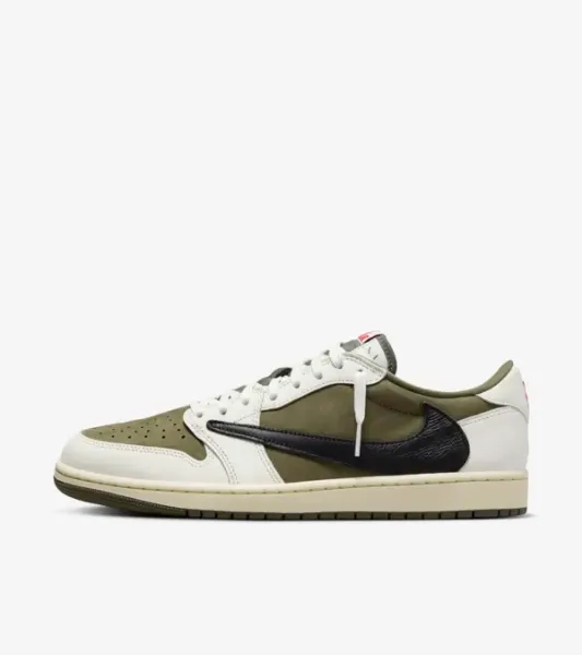 圖片 Travis Scott x Nike AJ1 Low 反轉橄欖綠 黑勾 倒勾 最新款 DM7866-200