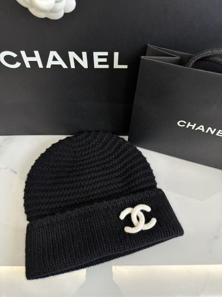 圖片 台灣專櫃 Chanel  香奈兒 加厚款 24k 螺紋 冷帽 毛帽 黑底白字 喀什米爾羊毛