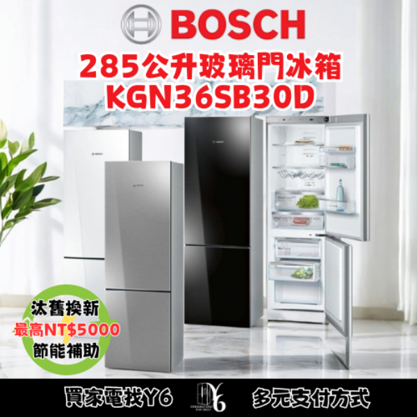 BOSCH 285公升玻璃門冰箱 KGN36SB30D