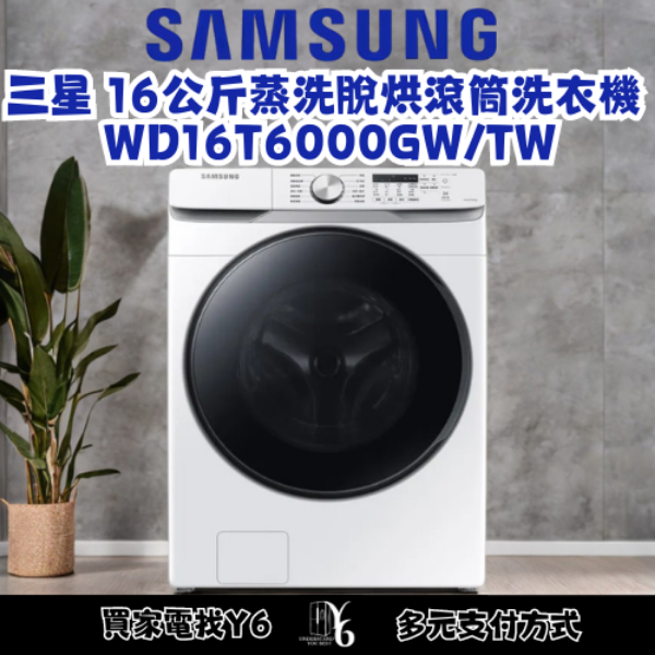 SAMSUNG 三星 16公斤蒸洗脫烘滾筒洗衣機 WD16T6000GW/TW