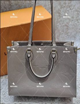 圖片 LV M45607 ONTHEGO MM 奶茶色 牛皮壓紋購物袋 手提肩背包 兩用包