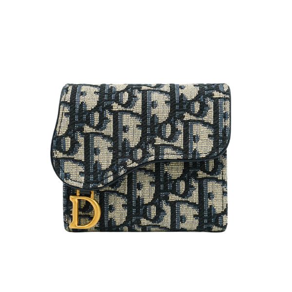 圖片 Dior 展示品 Oblique Saddle Lotus 緹花釦式三折短夾(藍)