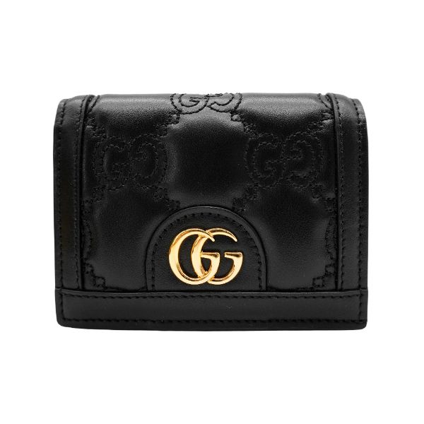 圖片 Gucci 雙G絎縫皮革對開釦式零錢短夾(723786-黑)