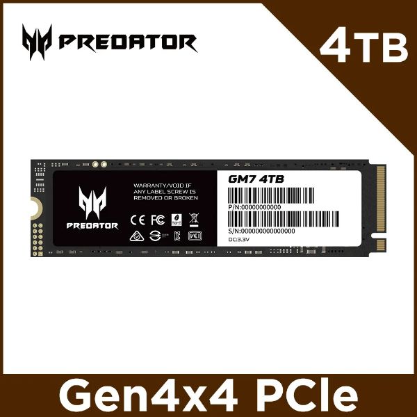 圖片 宏碁 Acer Predator GM7 4TB/Gen4/讀:7400M/寫:6500M/TLC/五年保(單面設計)