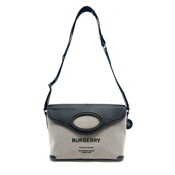 圖片 【哈極品】極新美品《BURBERRY 布拼皮橫式信封 郵差斜背包》