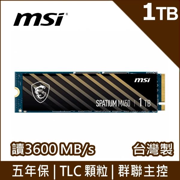 圖片 MSI 微星 M450 1TB/Gen4/讀:3600M/寫:3000M/3D TLC顆粒/五年