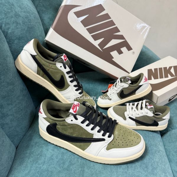 圖片 【Luxury】Travis Scott x Nike AJ1 Low 反轉橄欖綠8.0黑勾倒勾男女款大童中DO5441