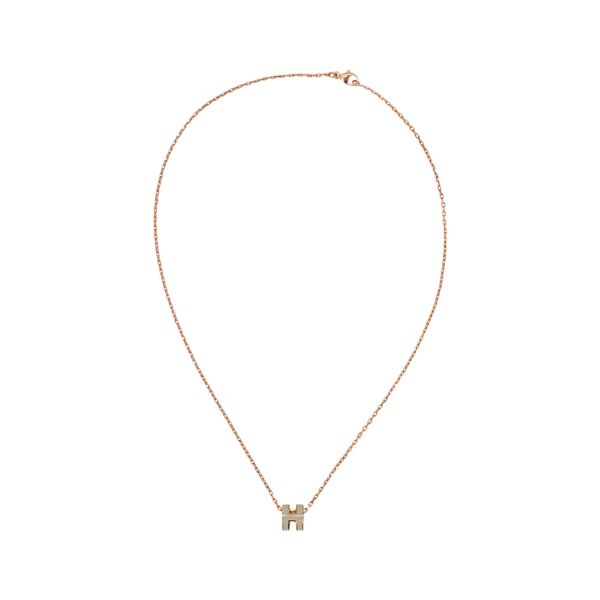 圖片 Hermes Mini Pop H 立體橢圓簍空項鍊(栗子灰/玫金)