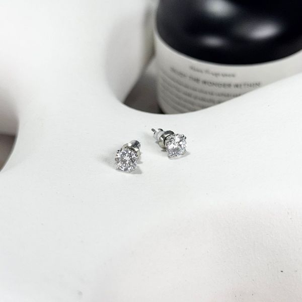 圖片 SWAROVSKI Stilla 圓形單鑽耳環 鍍白金色