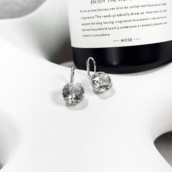 圖片 SWAROVSKI Millenia 水滴形耳環 圓形單鑽 鍍白金色