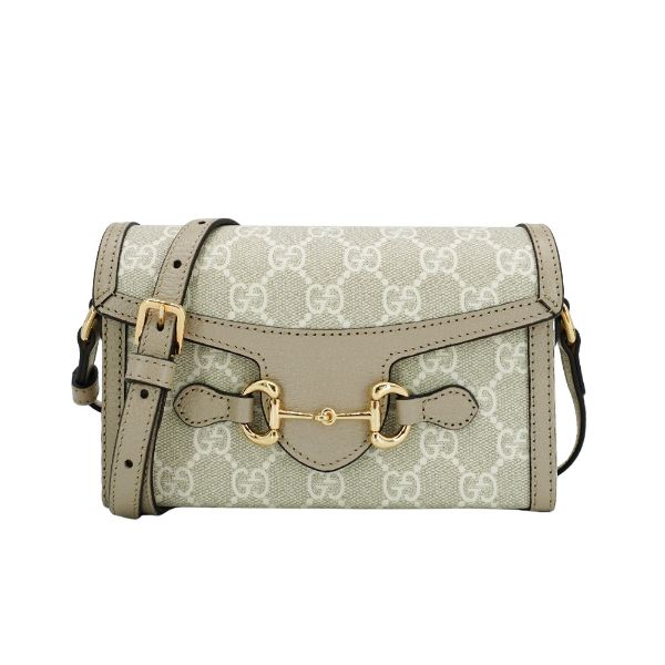 圖片 Gucci 展示品 1955 Horsebit 馬銜釦斜背迷你手機包(699296-燕麥色)