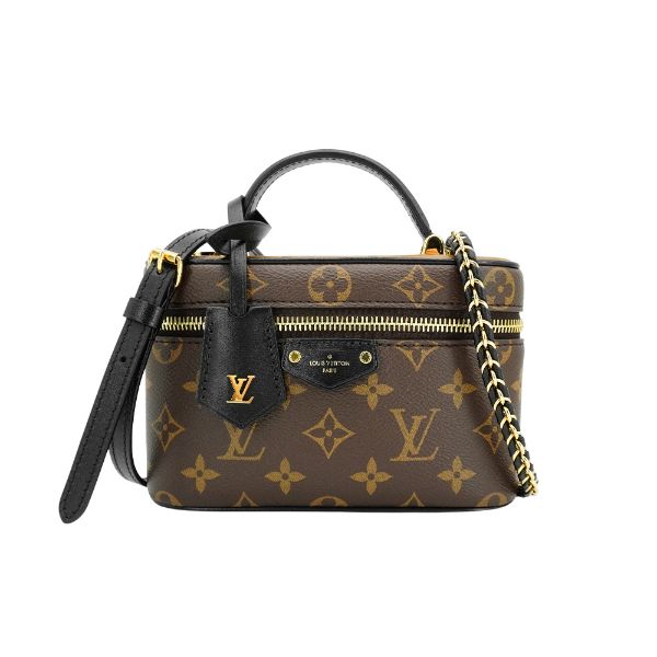 圖片 Louis Vuitton 展示品 Vanity Chain Pouch 雙色帆布橫式斜背化妝包(M47125-咖)