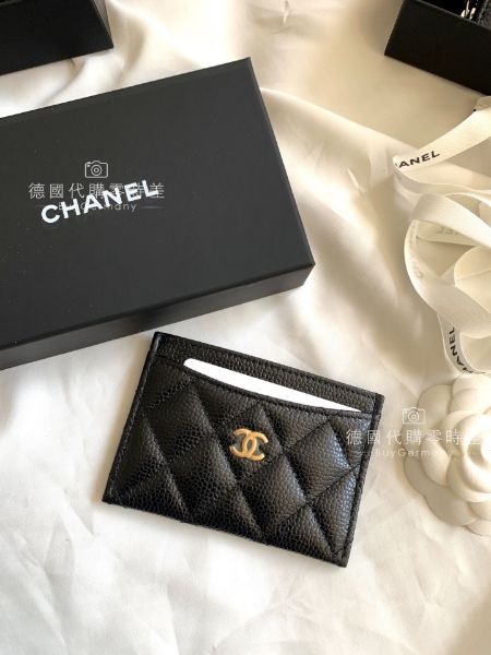 圖片 Chanel 黑荔枝牛皮金扣卡夾