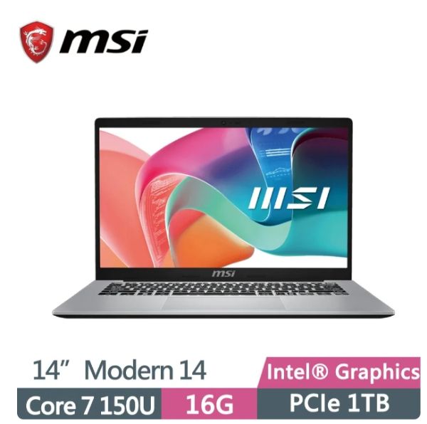 圖片 MSI 微星 Modern 14 F1MG-003TW 銀14吋筆電(Core 7 150U/16G/1TB SSD/W11/FHD)🎈送保護套/滑鼠墊/鍵盤膜🎈