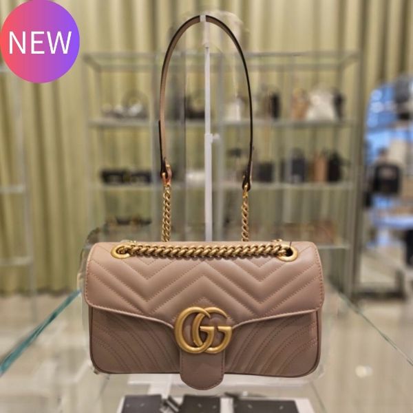 圖片 Gucci 443497 GG Marmont 小款 26公分雙G 金鍊包  復古玫瑰色《當季專櫃正售★全新商品 》