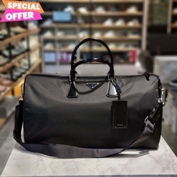 圖片 Prada 2VC018 再生尼龍 Re-Nylon 與Saffiano 行李袋 黑色《當季專櫃正售★全新商品 》