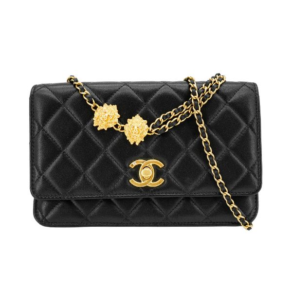 圖片 Chanel 展示品 菱格羊皮獅頭裝飾金鍊帶WOC斜背包(AP3424-黑)