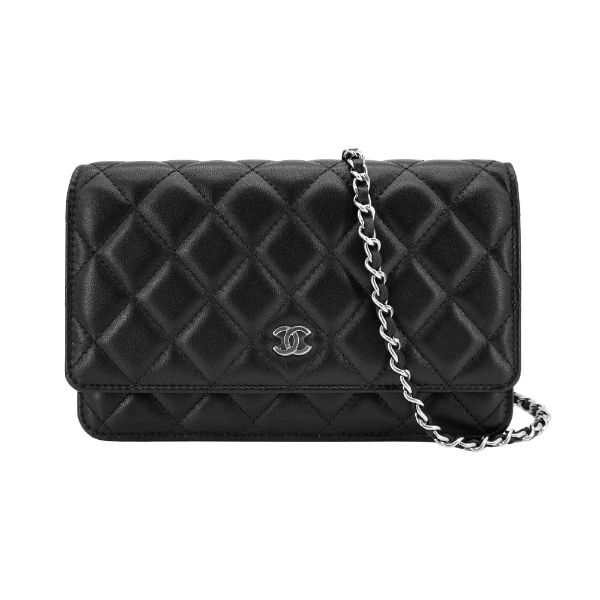 圖片 Chanel 銀雙C菱格羊皮鏈帶WOC斜背包(AP0250-黑)